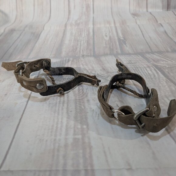 Vintage Western Cowboy Spurs & Leather Straps with Star Rowels
